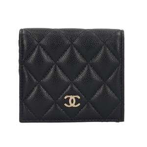 CHANEL Authentic Black Caviar Leather Logo Wallet